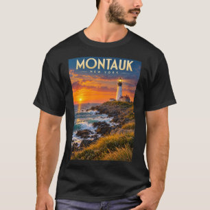 Montauk Point Lighthouse Sunset New York T-Shirt