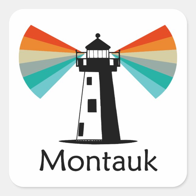 Montauk Point New York Lighthouse Rainbow Square Sticker (Front)