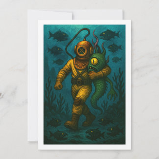 Montauk Salvage Co. Diver with friend 5x7 Blank   Save The Date