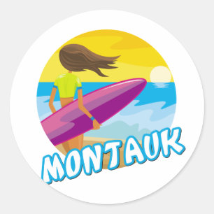 Montauk Surfing Classic Round Sticker