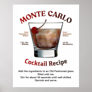 Monte Carlo Cocktail Recipe 16"X20"  Poster