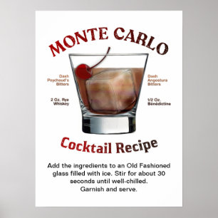 Monte Carlo Cocktail Recipe 18"X24"  Poster