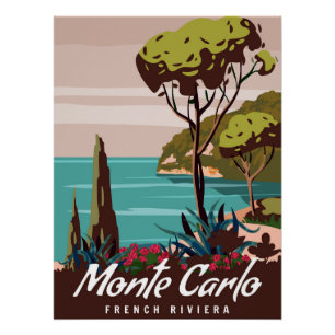 Monte Carlo French Riviera Retro Poster