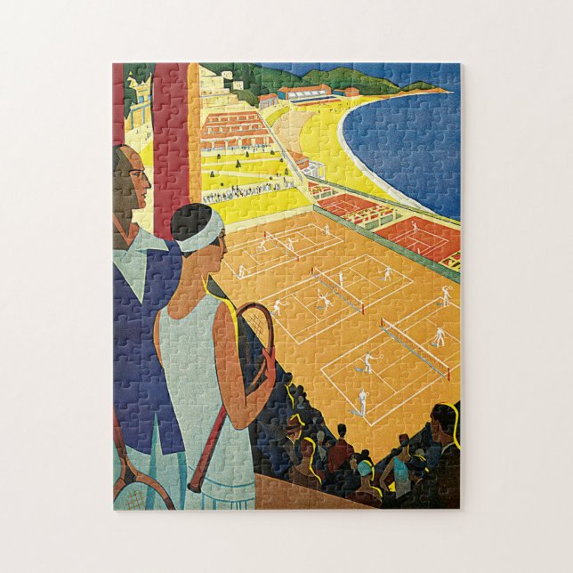 Monte Carlo Monaco Tennis Vintage Travel Jigsaw Puzzle (Vertical)