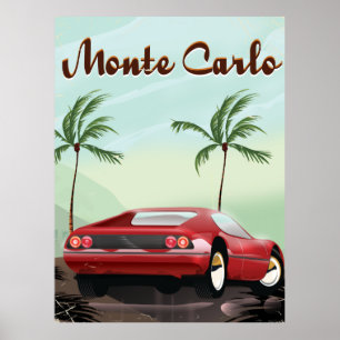 Monte Carlo red sports car travel poster