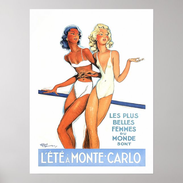 Monte Carlo, women in swimsuit, vintage, travel Poster (Front)