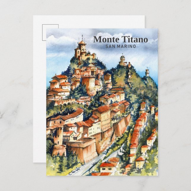 Monte Titano San Marino Watercolor Painting Travel Postcard (Front/Back)