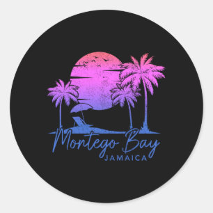 Montego Bay Jamaica Vintage Sunset Surfer Beach Classic Round Sticker