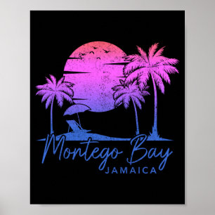 Montego Bay Jamaica Vintage Sunset Surfer Beach Poster