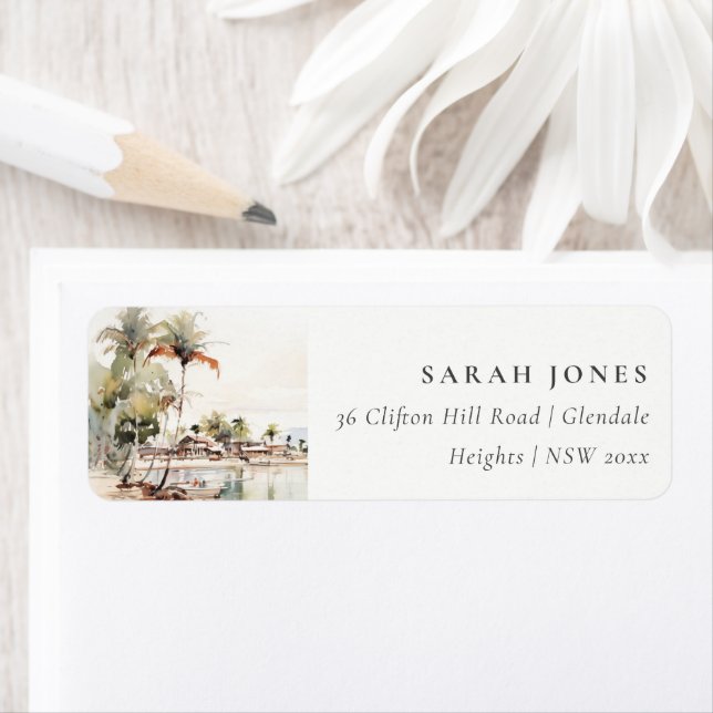 Montego Bay Jamaica Watercolor Landscape Address (Insitu)