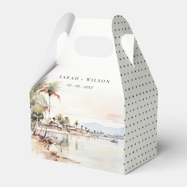 Montego Bay Jamaica Watercolor Landscape Wedding Favour Box (Front Side)