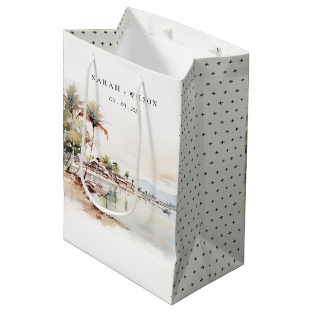 Montego Bay Jamaica Watercolor Landscape Wedding Medium Gift Bag (Front Angled)