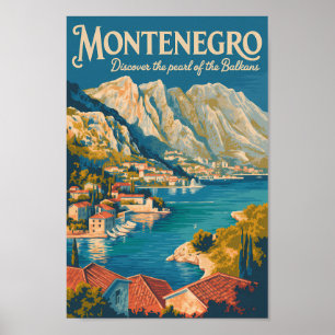 Montenegro Balkans Illustration Travel Art Vintage Poster