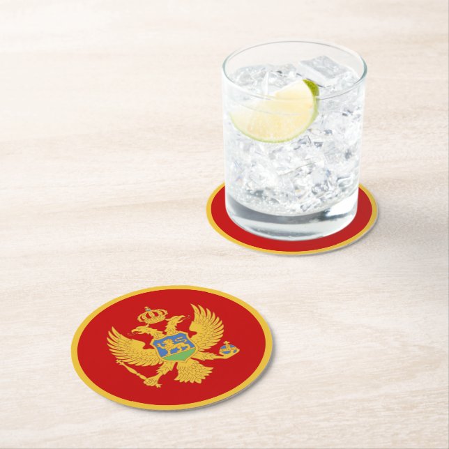Montenegro flag round paper coaster (Insitu)