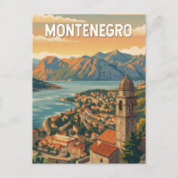 Montenegro Illustration Travel Art Vintage