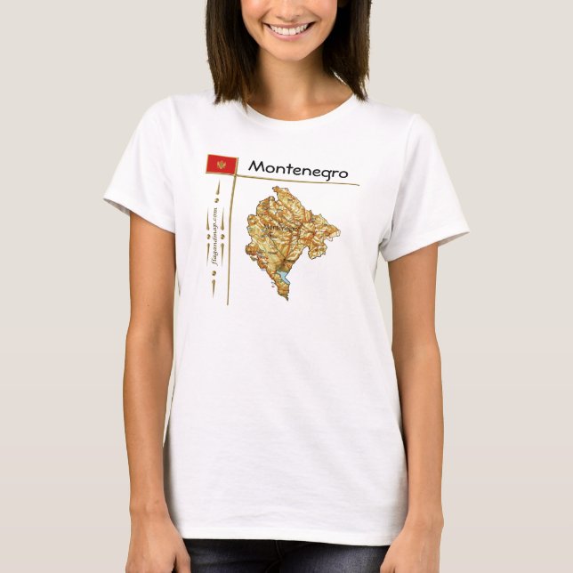 Montenegro Map + Flag + Title T-Shirt (Front)