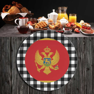 Montenegro Plate, elegant buffalo plaid & Flag Paper Plate