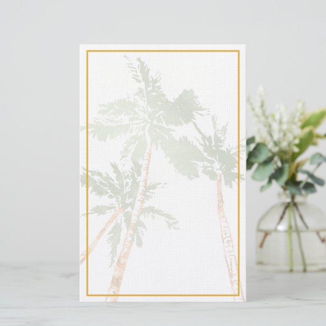 Montera Leaf Gold Border Tropical Stationery (Standing Front)