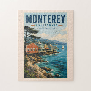 Monterey Bay California Illustration Travel Art Jigsaw Puzzle