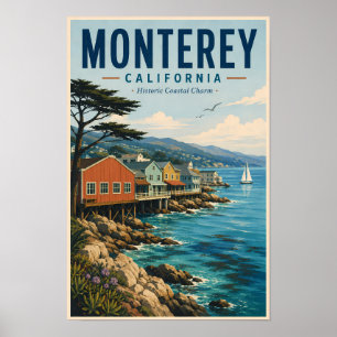 Monterey Bay California Illustration Travel Art Poster