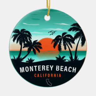 Monterey Beach California Retro Sunset Souvenirs Ceramic Tree Decoration