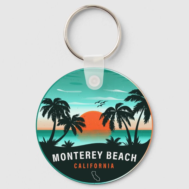 Monterey Beach California Retro Sunset Souvenirs Key Ring (Front)