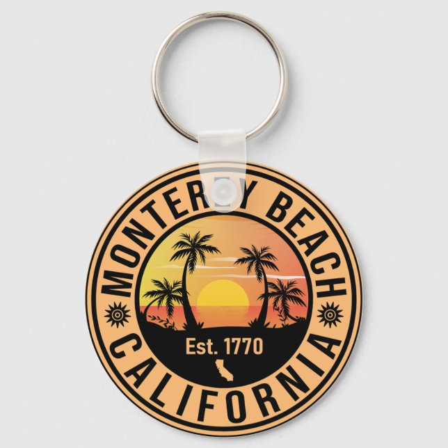 Monterey Beach California Retro Sunset Souvenirs Key Ring (Front)