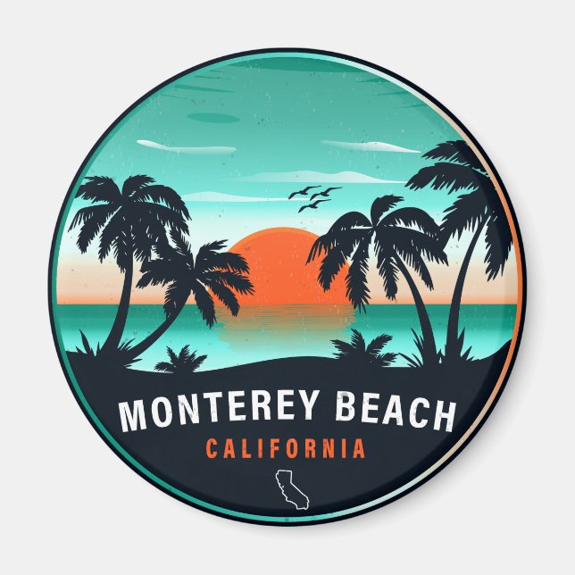 Monterey Beach California Retro Sunset Souvenirs Magnet (Front)