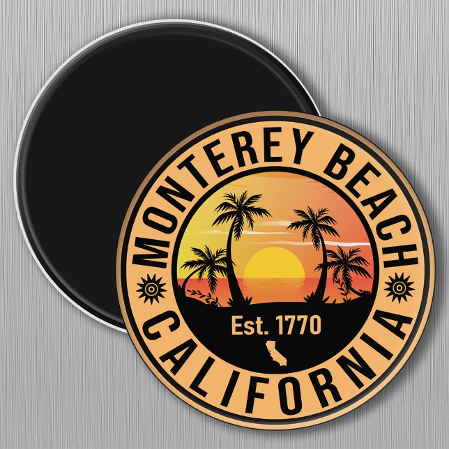 Monterey Beach California Retro Sunset Souvenirs Magnet (Creator Uploaded)
