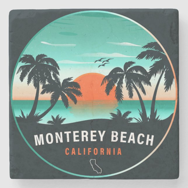 Monterey Beach California Retro Sunset Souvenirs Stone Coaster (Front)