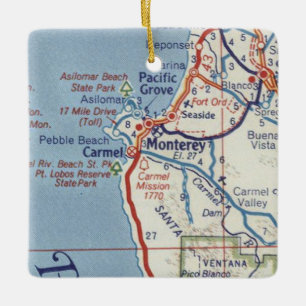 Monterey CA 50's Map Ceramic Ornament