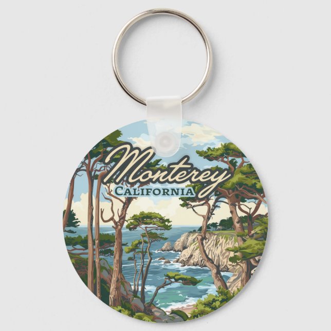 Monterey California Cypress Trees Ocean Coast Key Ring (Front)