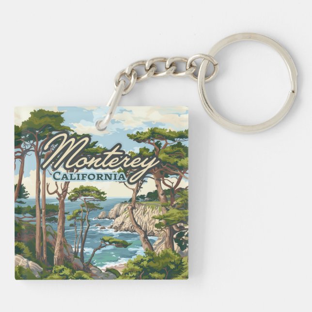 Monterey California Cypress Trees Ocean Coast Key Ring (Back)