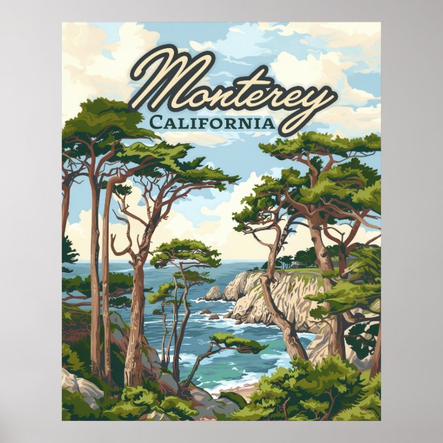 Monterey California Cypress Trees Ocean Coast Poster (Front)