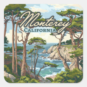 Monterey California Cypress Trees Ocean Coast Square Sticker