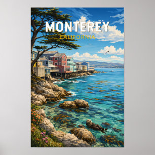 Monterey California Illustration Travel Art Retro Poster