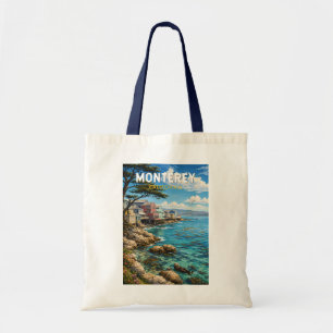 Monterey California Illustration Travel Art Retro Tote Bag