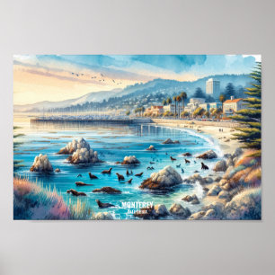 Monterey California USA Travel Places watercolor Poster