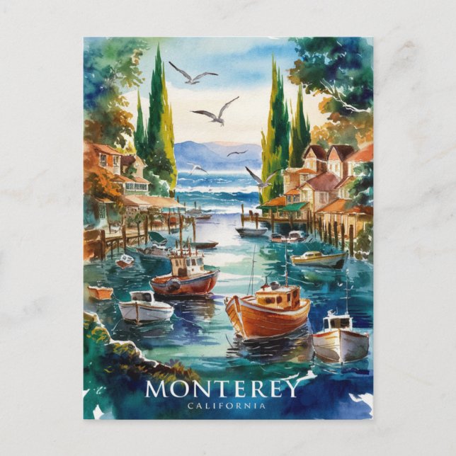 Monterey  California Watercolor Painting Postcard (Front)