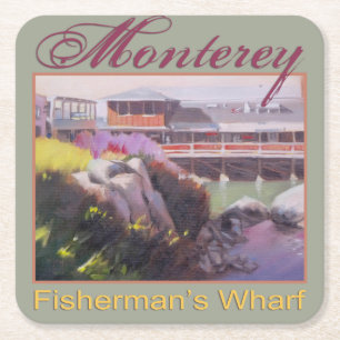 Monterey Fishermans Wharf Scenic California Coast Square Paper Coaster