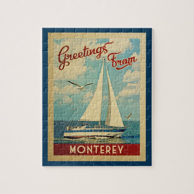 Monterey Sailboat Vintage Travel California Jigsaw Puzzle (Vertical)