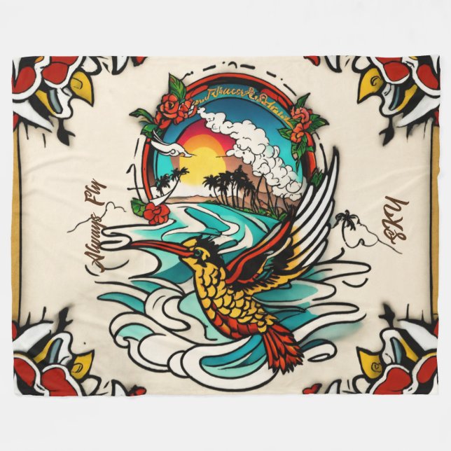 Monterey Tattoo Design: A Symbol- 60"x80"  Fleece Blanket (Front (Horizontal))