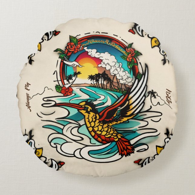 Monterey Tattoo Design: A Symbol of Strength - Round Cushion (Front)