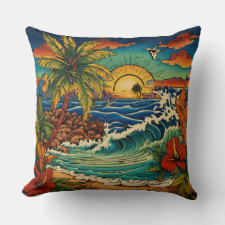 Monterey Tropical Tattoo Art Pillows