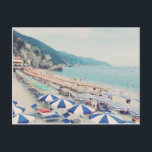Monterosso Cinque Terre Italy Beach Scenic Photo Postcard<br><div class="desc">A beautiful landscape view of the gorgeous beach,  blue ocean,  and mountains in Monterosso al Mare,  Cinque Terre,  Italy showing families enjoying a fun sunny day at sea. Travel and beach photography.</div>