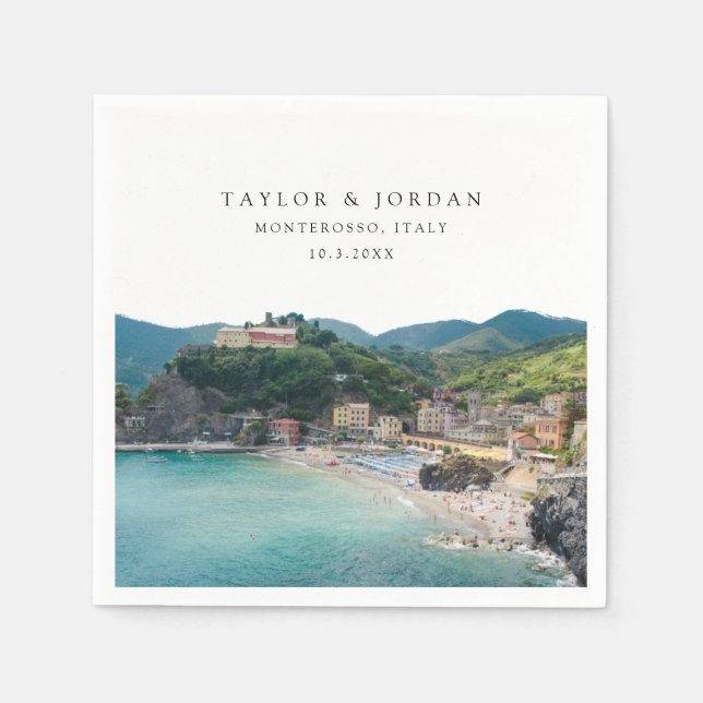Monterosso Italy Wedding Paper Cocktail Napkin (Front)