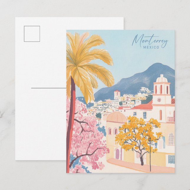 Monterrey Mexico Gouache Paint Illustration Travel Postcard (Front/Back)