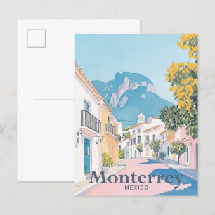 Monterrey Mexico Watercolor Travel Illustration Postcard