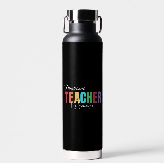 Montessori Teacher Colourful Personalised  Water Bottle (Front)