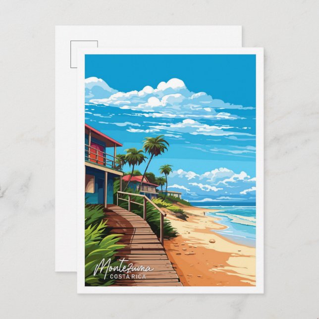 Montezuma Costa Rica Travel Vintage Illustration Postcard (Front/Back)
